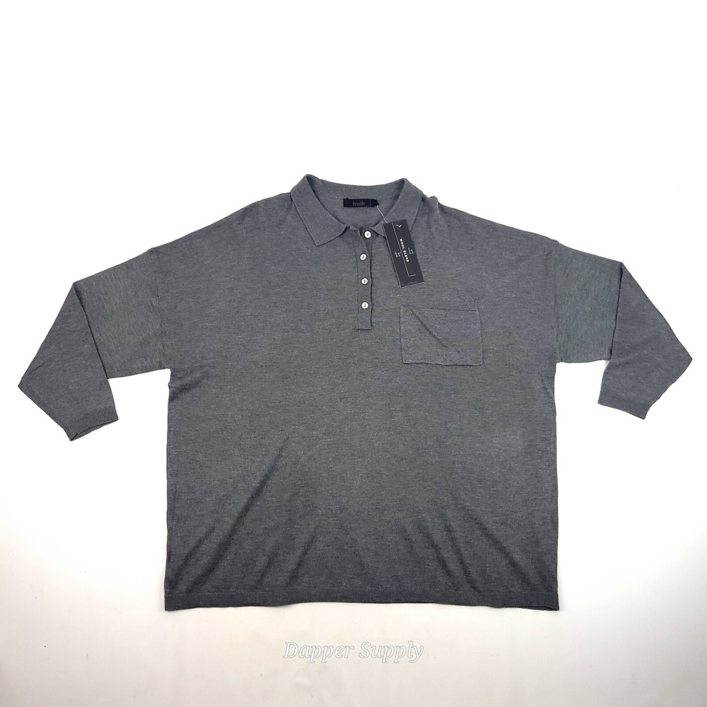 Truth by Republic Mens Wool Blend Long Sleeve Polo Sweater Grey Size M Large Fit